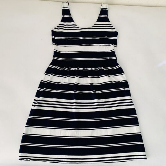 J Crew Dress Villa Women XS Navy Blue Striped Button Sleeveless Preppy Nautical - Picture 1 of 10